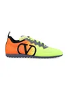 Valentino Lime Green And Fluorescent Orange Sporty Sneakers In Cotton And Pu Bold Design In Lime-orange Fluo-black-grey