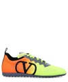 Valentino Lime Green And Fluorescent Orange Sporty Sneakers In Cotton And Pu Bold Design In Green