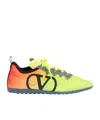 Valentino Lime Green And Fluorescent Orange Sporty Sneakers In Cotton And Pu Bold Design In Yellow