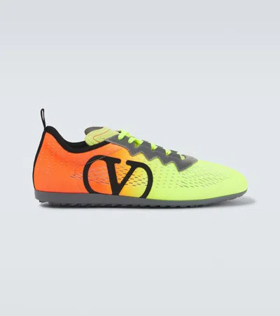 Valentino Garavani Lime Green And Fluorescent Orange Sporty Sneakers In Cotton And Pu Bold Design