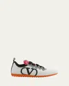 Valentino Chromathon Low-top Sneakers In Perforated Leather In Biana Grigio Nero Pumpkin