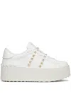 Valentino Garavani Flatform Rockstud Untitled Trainer In Calfskin And Wool Woman White 39 In White