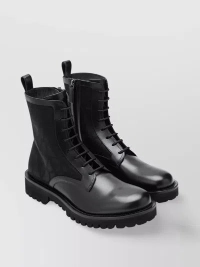 Valentino Garavani Chunky Sole Combat Boot With Iconographe Calfskin In Black