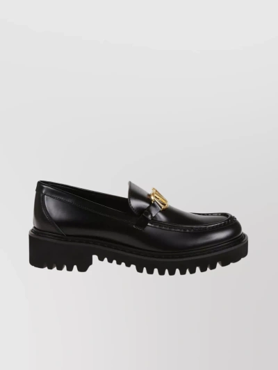 Valentino Garavani Chunky Sole Glossy Calfskin Loafers In Black