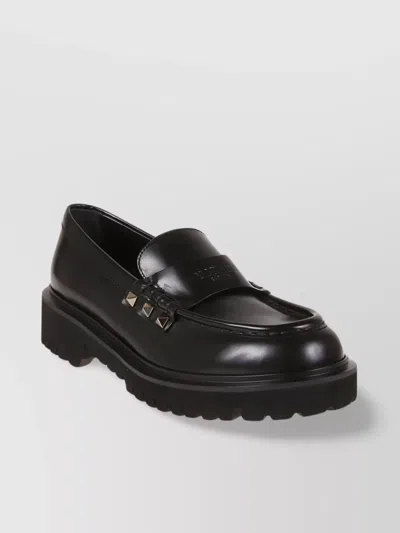 Valentino Garavani Chunky Sole Loafers With Studded Round Toe In Black
