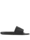 Valentino Rubber Slides With Wide Strap And Flat Sole In Black