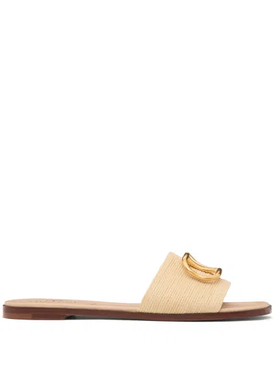 Valentino Garavani Vlogo Signature Leather Slides In Beige