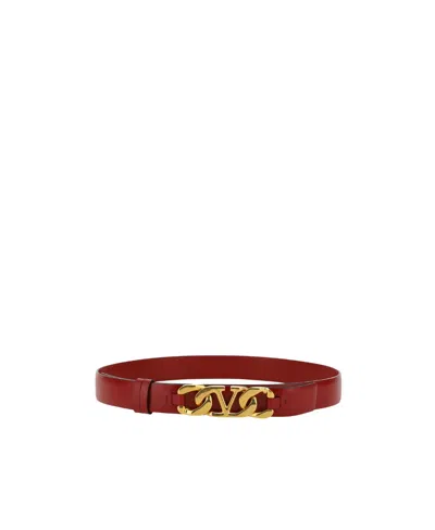 Valentino Garavani Cinto V-chain Leather Belt In Red