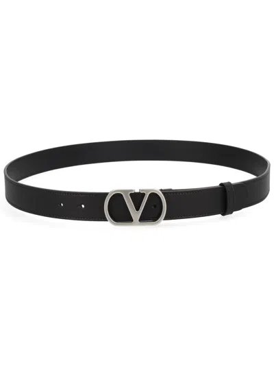 Valentino Garavani Vlogo Signature Leather Belt In Black