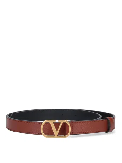Valentino Garavani Reversible Vlogo Signature Belt In Polished Calfskin 30 Mm In Brown