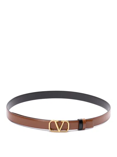 Valentino Garavani Vlogo Buckle Reversible Leather Belt In 11j Selleria-nero