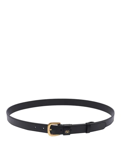 Valentino Garavani Adjustable Vlogo Signature Gold Buckle Belt In Black