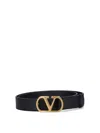 Valentino Adjustable Length Gold-tone Buckle Belts In Black