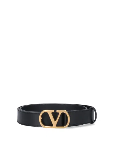 Valentino Garavani Elegant Black Leather Belt With Gold Buckle 30 Mm