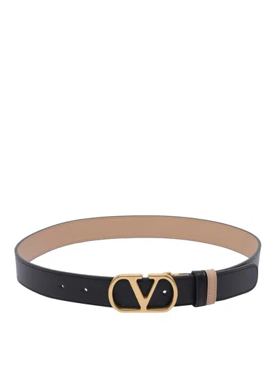 VALENTINO GARAVANI BLACK AND ROSES VLOGO SIGNATURE BELT