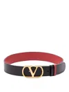 Valentino Adjustable Two-tone Reversible Belt With Gold-tone Buckle In Black