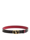 Valentino Garavani Vlogo Signature Reversible Shiny Calfskin Belt - 20mm / 1.2 In. Woman Black/deep In Black