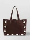 Valentino Circular Cutouts Studded Tote Bag In Brown
