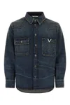 Valentino Denim Shirt With Chest Pockets And Visible Stitching In Navy