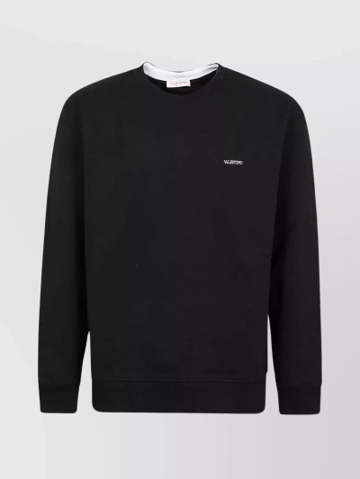 Valentino Classic Crewneck Sweater With Ribbed Hem And Cuffs In Black