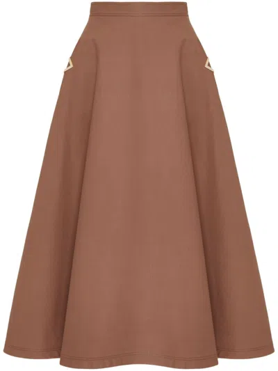 Valentino Pleated Silk-faille Midi Skirt In Clay