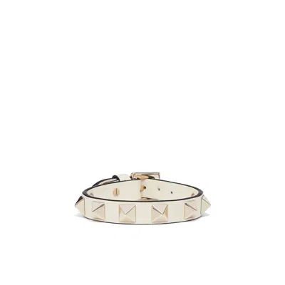 Valentino Garavani Clay Leather Rockstud Bracelet In White