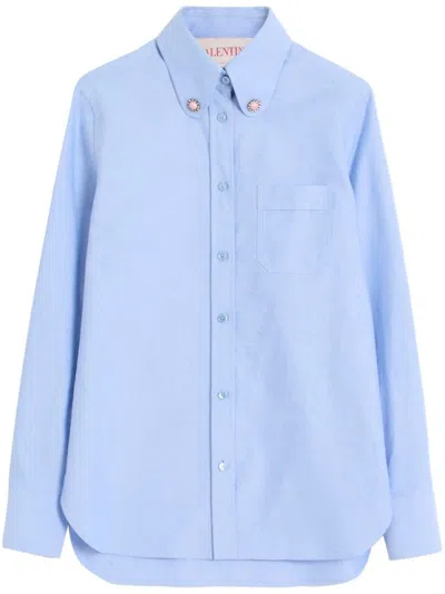 Valentino Clear Blue Button-up Shirt With Decorative Collar Buttons
