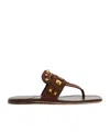 Valentino Garavani Plaster Caster Flip Flops With Gold Accents And Open Toe In Brown