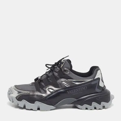 Pre-owned Valentino Garavani Climbers Size 40.5 Tricolor Leather And Mesh Vlogo Lace Up Sneakers In Black