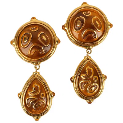 Pre-owned Valentino Garavani Valentino Clip Earrings In Golden Enamelled Metal In Multi