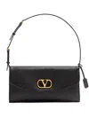 Valentino Devain Leather Shoulder Bag With Metal Vlogo Signature In Black