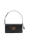 Valentino Devain Leather Shoulder Bag With Metal Vlogo Signature In Black