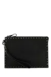 Valentino Garavani Men Black Leather Rockstud Clutch
