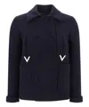 Valentino Logo-plaque Virgin Wool-blend Coat In Blue