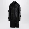 Valentino Black Leather Coat With Embroidery In Black