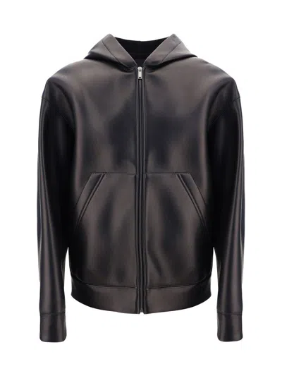 Valentino Hooded Leather Bomber In Black