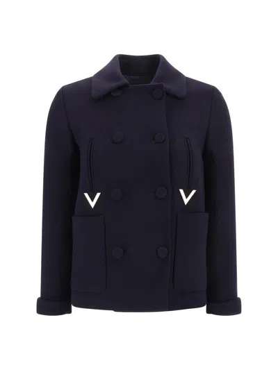 Valentino Texture Double Crepe Jacket In Blue
