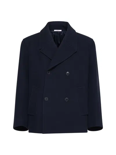 Valentino Garavani Midnight Blue Wool Coat In Black