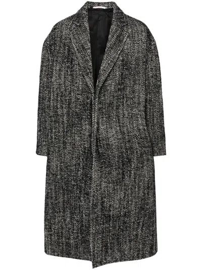 Valentino Chevron Long Coat In Bianco Nero