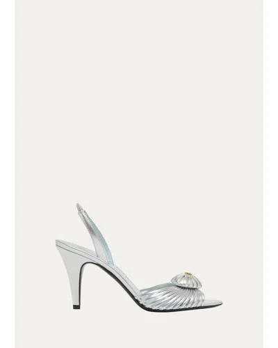 Valentino Garavani Coeur Royal 85mm Laminated Nappa Leather Slingback Sandals In Blue