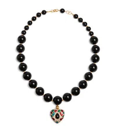 Valentino Garavani Coeur Royal Beaded Necklace In Black