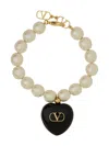Valentino Garavani Ivory Pearls Coeur Royal Bracelet In Gold