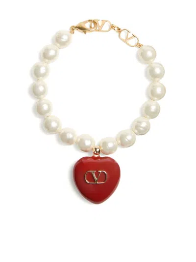 Valentino Garavani Enameled Coeur Royal Pearl Bracelet In White