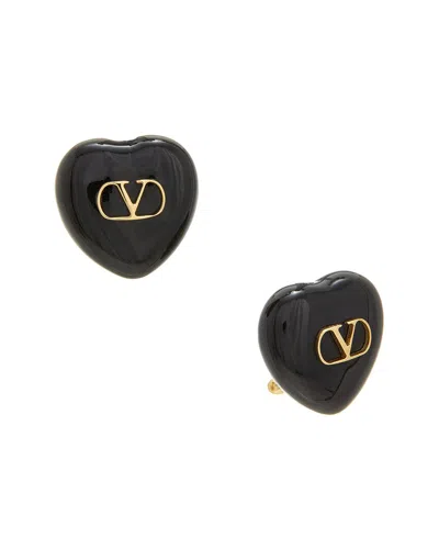 Valentino Garavani Heart-shaped Royal Earrings Gold Detailing In Black