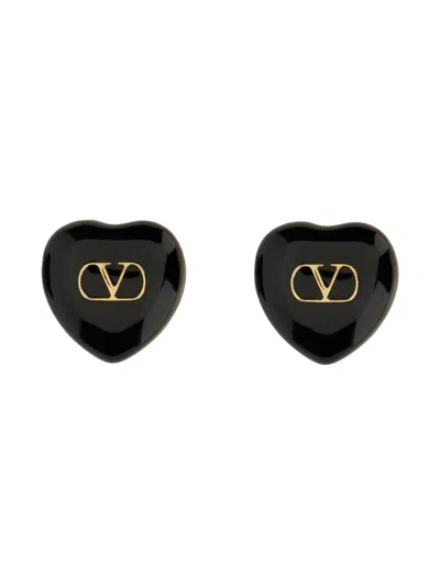 Valentino Garavani Heart-shaped Royal Earrings Gold Detailing In Black