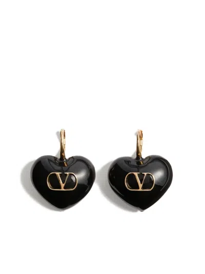 Valentino Garavani Gold And Black Metal And Enamel Coeur Royal Earrings