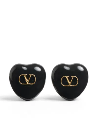Valentino Garavani Black Enamel And Metal Coeur Royal Earrings In Oronero