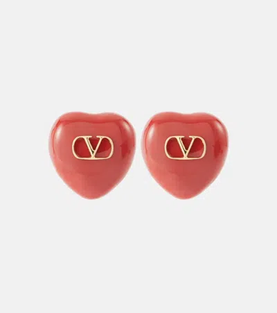 Valentino Garavani Coeur Royal Earrings In Metal And Enamel Woman Gold/red Uni