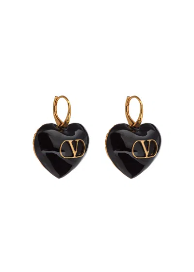 Valentino Garavani Valentino Coeur Royal Enamelled Heart Earrings In Black