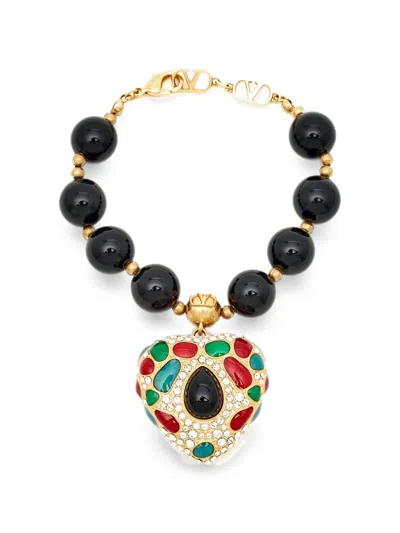 Pre-owned Valentino Garavani Coeur Royal Heart-pendant Bracelet In Gold